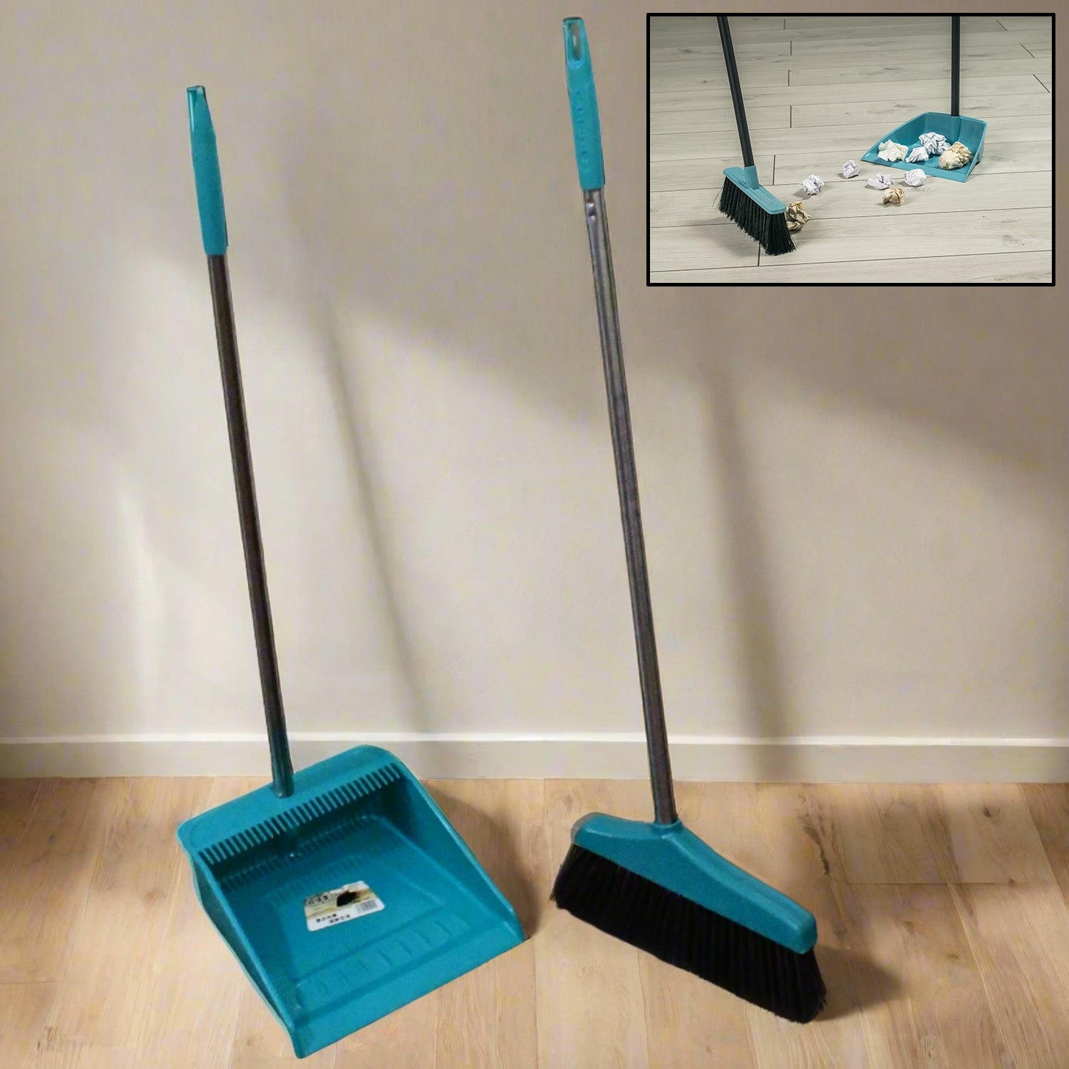 Long handle dustpan and brush set, ideal for sweeping and cleaning at home or office. Long handle dustpan and brush set, ideal for sweeping and cleaning at home or office.
